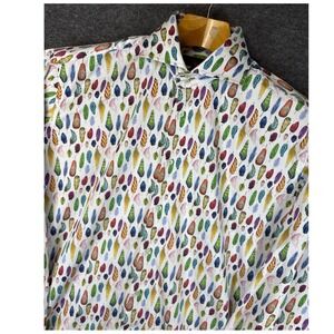 AXXESS LA Mens 2XL Pure Cotton Feather Print Long Sleeve Button Up Shirt Hipster